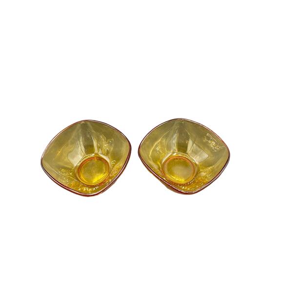 Set of 2 vintage Amber Glass VERECO Made in France Square Berry Bowls - Picture 2 of 4